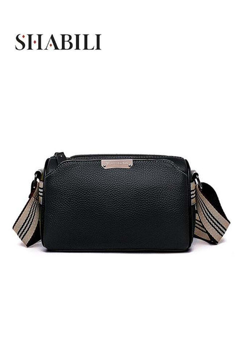 Women Genuine Leather Shoulder Bag Multi-Pocket Satchel Crossbody, Ladies Cross Bags (Black)