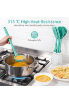 Silicone Kitchen Cooking Utensil - 315℃ Heat Resistant BPA Free Seamless Solid & Slotted Turner and Spoon, Soup Ladle for Non-Stick Pan/Wok Cookware (Set of 5, Aqua Sky)