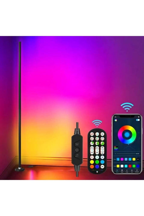 zentora Modern Corner Floor Lamp with Base, RGB LED Dimmable Lighting, Music Sync & Remote Control, Multi-Color Mood Light for Living Room, Game Room & Bedroom