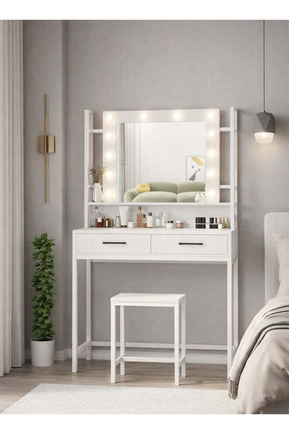 KLNAMAEAAN Makeup Vanity with Multiple Shelves and Drawers White
