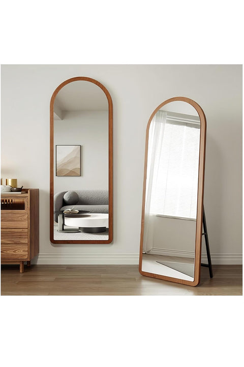 Arched Full Length Floor Mirror, Walnut Wood Frame, 155x40cm, Wall Mount or Tilt Stand, for Bedroom, Living Room(Walnut Wood)