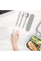 Stainless Travel Utensil Set - Reusable 3-Piece Silverware with Carrying Case (Gray)