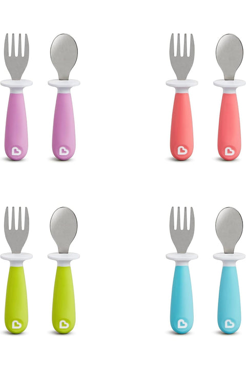 Raise Toddler Fork & Spoon Set, Kids safe cutlery, Easy to hold, soft edges, Assorted Colors, pack of 2