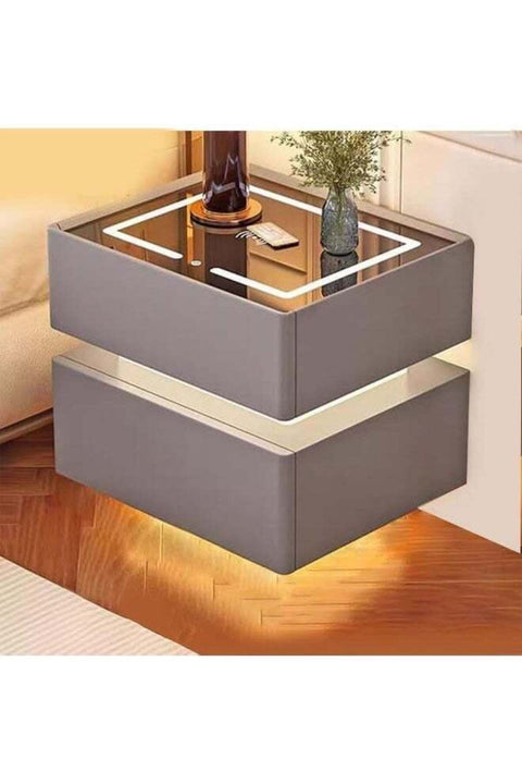 Modern Bedside Nightstand Table with LED Mirror, Sensor Light, Wireless Charging and BT Speaker 40CM