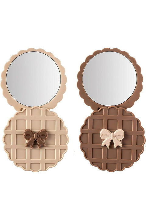 Small Round Makeup Mirror, Cute Portable Pocket Mirror with Waffle Pattern, Compact Travel Mirror for Purse, Lightweight Folding Makeup Tool for Daily Use, Mini Beauty Mirror for Women and Girls