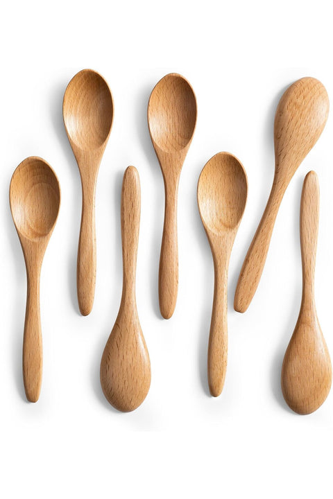 7 Pcs Small Wooden Spoons, Honey Spoons for Tea, Beech Wooden Honey Teaspoon for Coffee, Reusable Wood Kids Dinner Flatware Wood Kitchen Utensils Tea Spoon