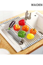 Stainless Steel Roll Up Dish Drying Rack Silicone Folding Shelf Kitchen Sink Cutlery Dish Drainer Kitchen Organizer Fruit Mat (Size : 45x31.5CM)