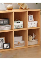 CozyNest 8-Compartment Freestanding Bookshelf & Storage Cabinet, Wall-Adjacent Kids Bookcase, Simple Organizer for Living Room Reading Corner, Natural Wood