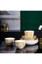 12-Piece Gold and White Floral Pattern Ceramic Dinnerware Set