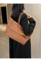ZORIA Women's PU Leather Flap Tote Bag, Large Capacity Minimalist Shoulder Handbag for Work & University - Brown
