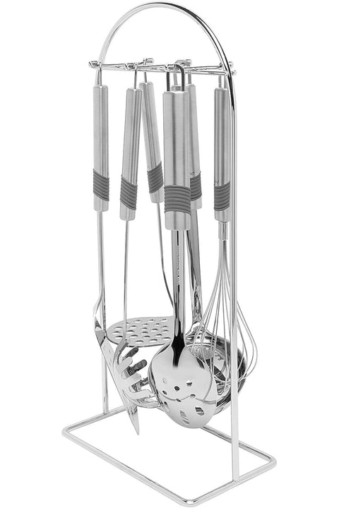 Progrip Steel Kitchen Utensils Set with Stand | Nonstick Stainless Steel Cooking Utensils Set | Kitchen Accessories | PR55185