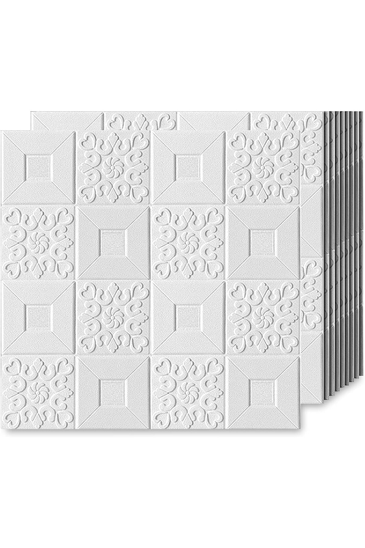 10 x 3D Brick Wall Stickers White 70 x 70 cm Modern Waterproof PE Foam Self-Adhesive Wallpaper Panels for Living Room Kitchen Home Bedroom TV Wall Decoration