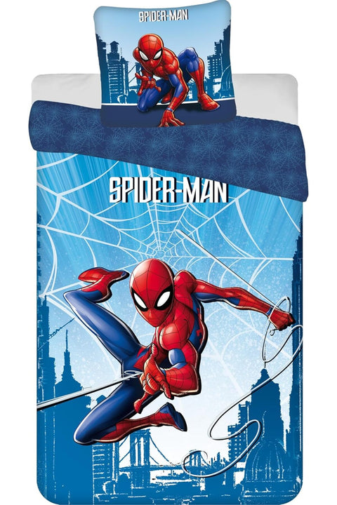 Spider-Man City Spider Webs Reversible Bed Linen Set, Blue, 100% Cotton