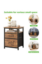 Modern open-top open-shelf bedside table with brown frame and MDF panel for waterproof and wear-resistant construction, featuring double-layer fabric drawers in bedroom furniture