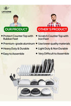 Life Smile Dish Drying Rack, Rust-Resistant 3 Tier Dish Rack with Drainboard Set, Dish Drainer with Utensil Holder & Cup Holder for Kitchen Counter- Kitchen Organizer Chrome