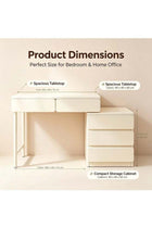 Space‑Saving Expandable Dressing Table with Storage Cabinet,Modern White Makeup Vanity Desk Vanity Table,Multifunctional Computer Table 2‑in‑1 Writing Desk for Study Reading Writting Gaming
