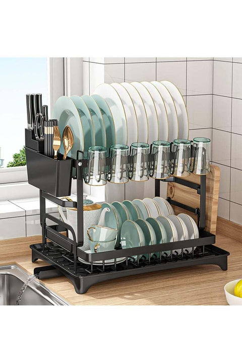 2 Tier Dish Drying Rack Dish Drying Stand with Utensil Holder Cutting Board Holder