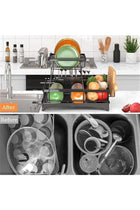 Dish Rack Dish Drying Stand With Drainer, 2 Tiers Large Kitchen Dish Rack with Removable Utensil Holder and Cup Holder, Stainless Steel Kitchen Dish Drainer Dish Drying Rack Black Dish Stand