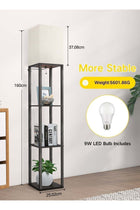 Floor Lamp with Shelves and Remote Control, Dimmable LED Standing Lamp, Black, 160cm