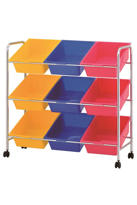 Zenments 9-Bin Storage Organizer, Rolling Utility Organizer Storage Cart, for Home Office, School, Classroom, Hobby, Craft, 9-Bins, Multicolor - ZEN-262