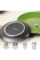 – 6 x Plate/Dinner Plate Set Stoneware Ceramic Tableware Set - Le Papillon Collection (Green, 21 cm)