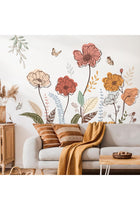 Boho Flower Wall Stickers - Wildflower Floral Grass Peel and Stick Wall Decals for Living Room, Bedroom, Nursery, Apartment Decor, Removable Wall Art Mural