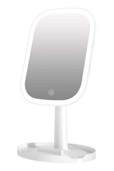 Adjustable LED Makeup Mirror with Storage Tray White