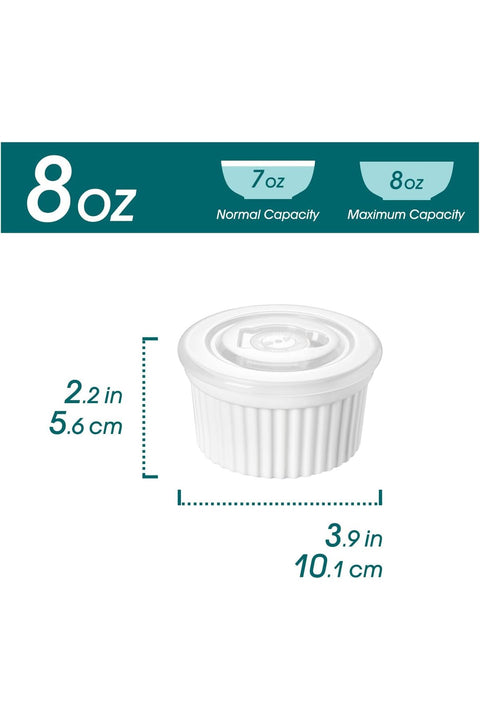 RAMEKINS 260 ml Soufflé Moulds Set of 6, Diameter 10.1 cm, Creme Brulee Bowls, Oven Safe, Porcelain Soufflés with Lid, Small Ceramic Bowls, Mini Casserole Dishes for Baking, White