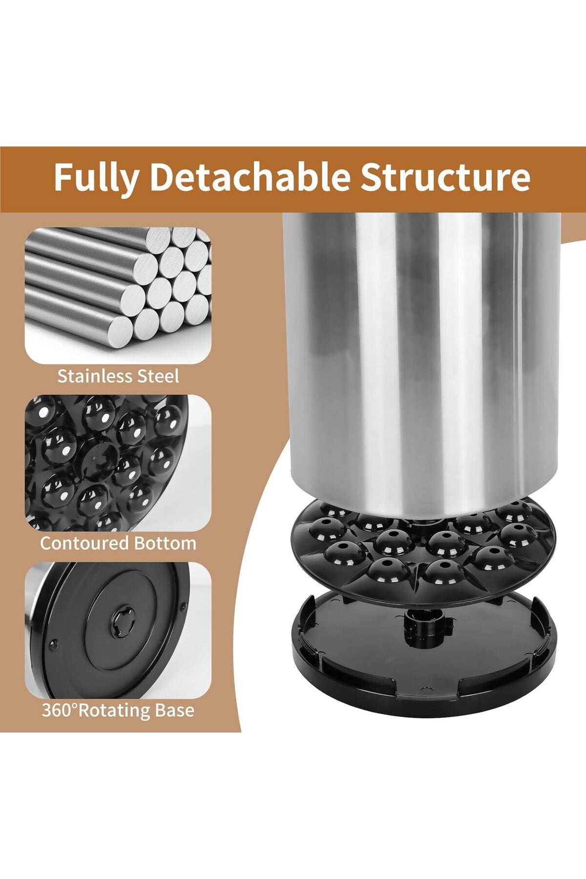 ® Utensil Holder 360°Rotating Kitchen Cutlery Holder 3-Compartment Stainless Steel