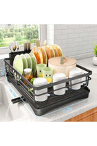 Dish Drying Rack, Stainless Steel Dish Rack for Kitchen Counter, Large-Capacity Dish Drainer with Cutlery Holder, Kitchen Organizer for Dishes, Spoons and Forks, Black
