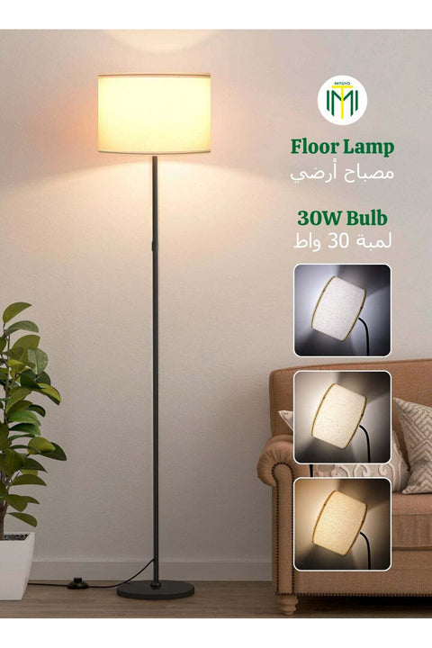 Modern Design Floor Lamp - Standing Lamp with 30W LED Bulb - Adjustable Bend Angle - Metal Material - Three-color LED Light - White Light, Natural Light, Warm Light - Detachable Lamp