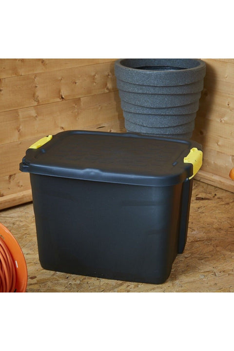 4 Pack 42 Liter Heavy Duty Indoor and Outdoor Storage Box Container, Made in UK, Tote with Durable Latches and Lid, Stackable Bin, for Home, Balcony, Garden, Poolside, Garage, Office - STR-762