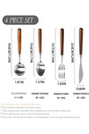 Wooden Flatware Set, Natural Walnut Wood Style Handle Silverware Set, 304 Stainless Steel Cutlery Set, Set of 4