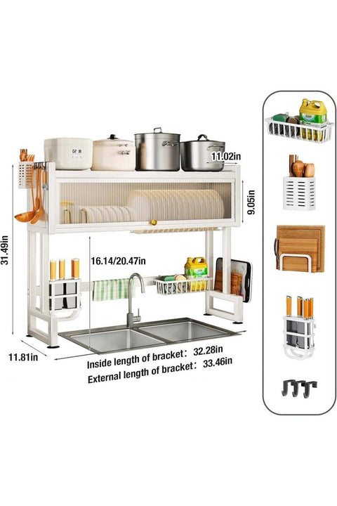 Mega Deal UV Enterprises Over the Sink Dish Drainer Drying Rack 3 Tier Over Sink Dish rack for a Tidy Kitchen Sink Shelf Organized Space-Saving Dish Rack with Cover for Dishes, Glasses, Bowls, and C