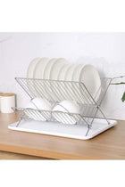 2 Tier Foldable Dish Drying Rack with Drip Tray, Stainless Steel Dish Drainer Rack, Collapsible Dish Drainer, Folding Dish Rack for Kitchen Sink, Countertop, Cutlery, Plates, Dishes