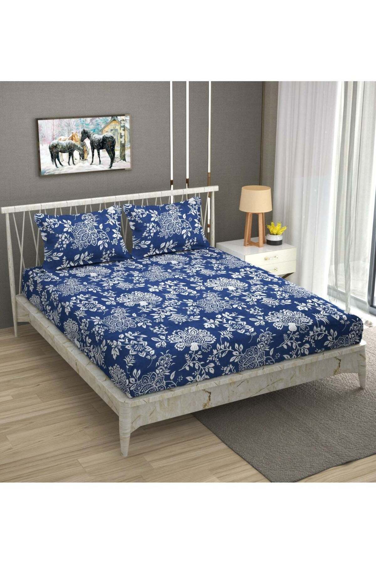 Premium Queen Size Fitted Bedsheet with 2 Pillowcases – Modern Design – Deep Pocket (180x200+35 cm)