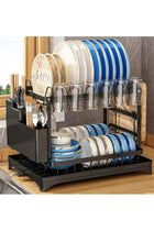 Countertop Dish Rack with Drainer and Cutlery Organizer for Kitchen Storage Black