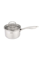 10 Piece Triply Stainless Steel Cookware Set, set includes 1x16cm Saucepan with lid, 1x18cm Saucepan with lid, 1x24cm Casserole with lid, 1x26cm Sautee P an with lid, 1x20cm open Frypan, 1x2