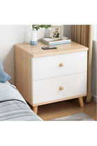Modern Wooden Bedside Table With 2 Drawers Storage Cabinet Nightstand Natural Wood & White 40x35x50cm