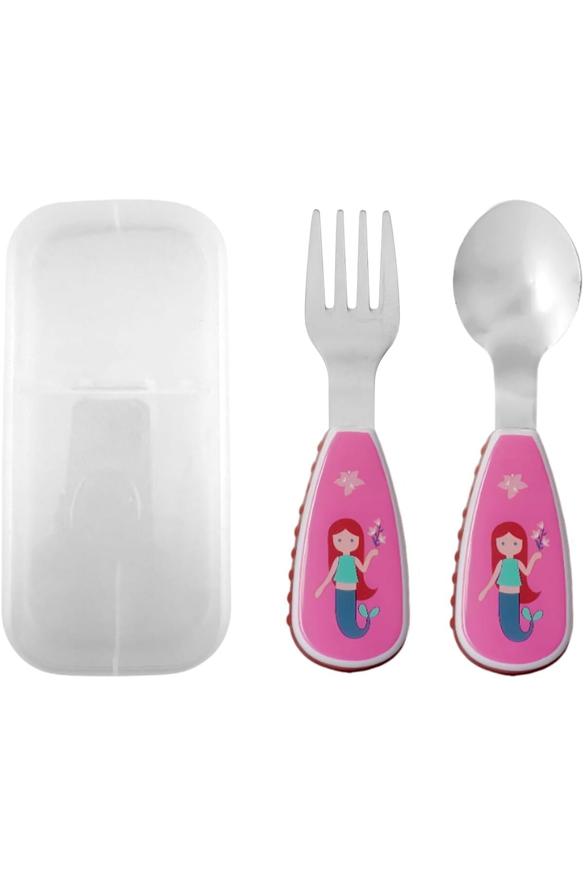 Stainless Steel Kids Cutlery Set with Case for School | Kids Fork and Spoon Set | Pink Cutlery Set for Lunch Box | Children Tableware Utensils | Mermaid Gifts for Girls