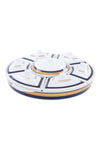 Revolving Serving Tray 10" Side Serving Bowls With Lid x6 10" Round Center Bowl With Lid x1 22.5" Round Tray 1 pc 360 Drgee Roating Base Blue/White/Beige 35cm