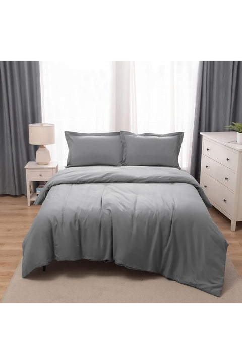 Bedding Duvet Cover Double Size Set- 1PC Duvet Cover 170x220CM / 2PC-Pillow Shams 50x75CM (Light Grey, Double)