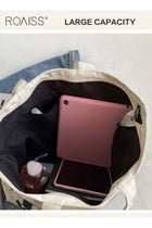 Women Stylish Canvas Bag, Large Capacity Shoulder Bag with Zipper Closure, Casual Tote Handbag