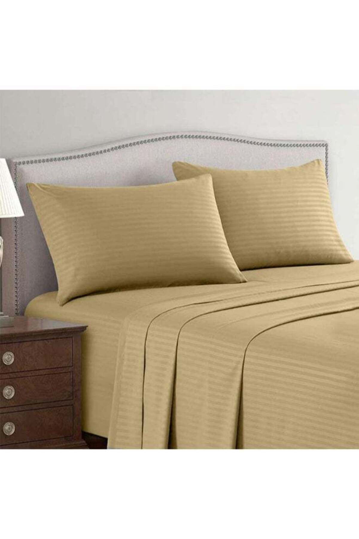3-Piece Double Bed Sheet Set – 100% Cotton Sateen Stripe Patterned – Bronze