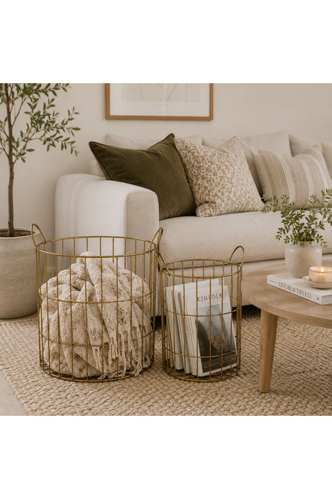 Marketplace Lexa Round Metal Storage Baskets, Set of 2 - Gold