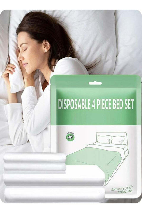 Disposable Bed Sheets for Travel, Portable Disposable Bedding Set with Bed Sheet*1/Quilt Cover*1/Pillowcases*2 Disposable Bed Sheets King Size for Travel Business Trip Camping Hotel (4PCS)