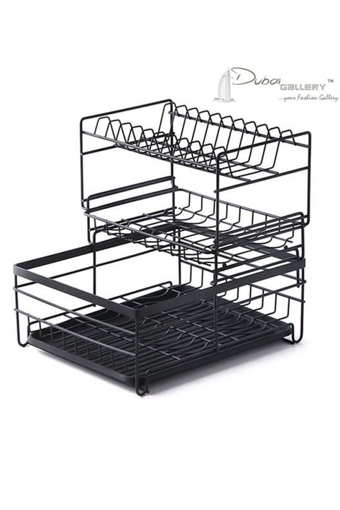 Dish Drying Rack 3 Tier Dish Rack Steel with Removable Drain Board Storage Rack for Dishes Drainer Utensil Holder for Kitchen Countertop Organizer Storage,model:Black Black 3 Tier Rack