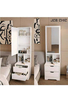 White Vanity Dresser with Full-Length Mirror, Jewelry Cabinet & 2 Drawers, Multi-Functional Dressing Table, Small Vanity Table Makeup Writing Desk for Bedroom (40×40×162CM)