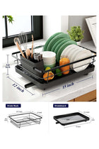 Stainless Steel Dish Drying Rack with Cutlery Holder 12x15 Inch Space-Saving Kitchen Counter Organizer for Home and Everyday Use Black