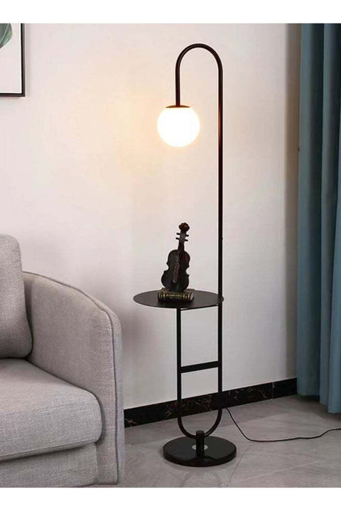 Nordic Modern Iron Atmosphere Standing Floor Lamp With Shelf Glass Lampshade With Coffee Tray